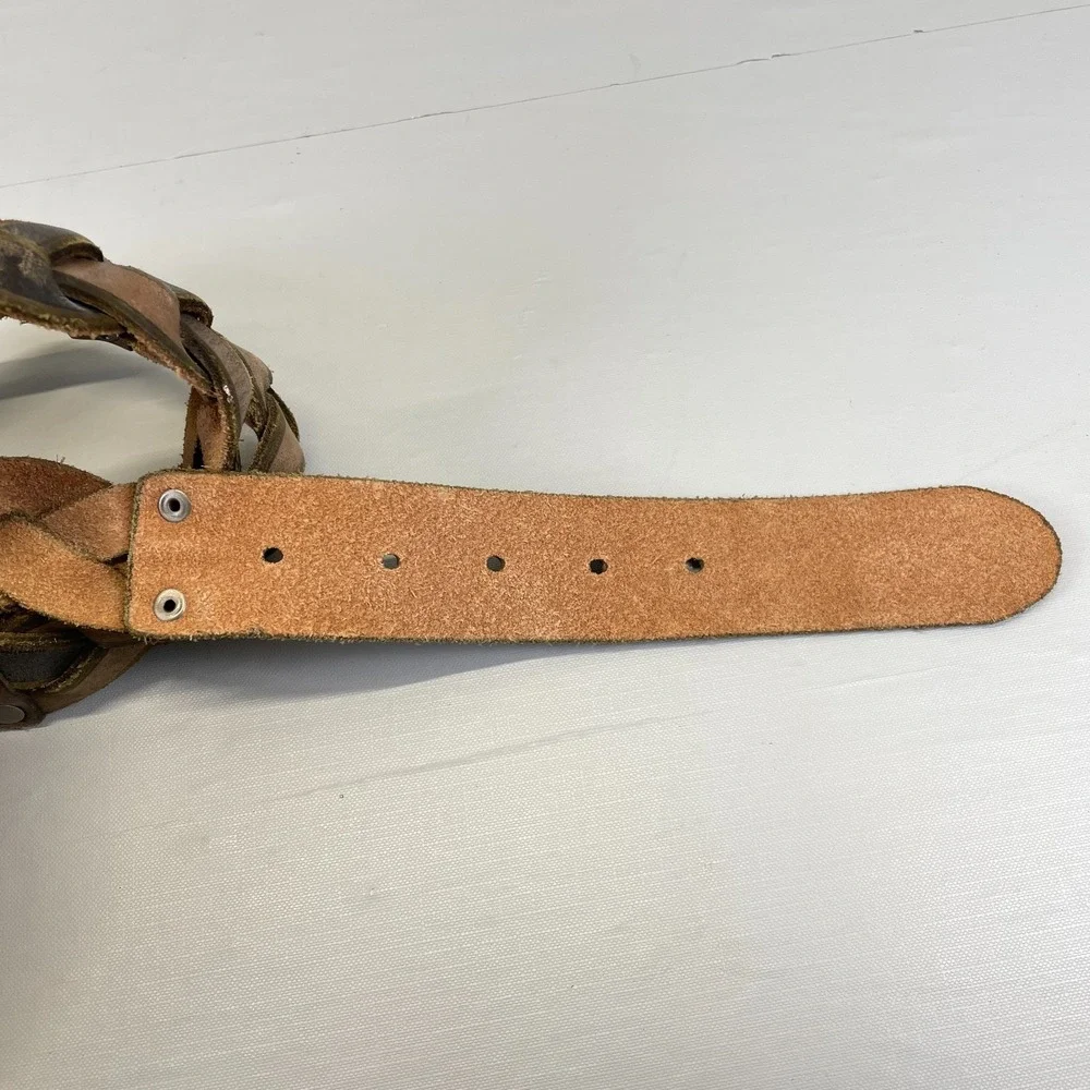 Fossil Brown Braided Woven Leather Belt Mens Size S Silver Buckle